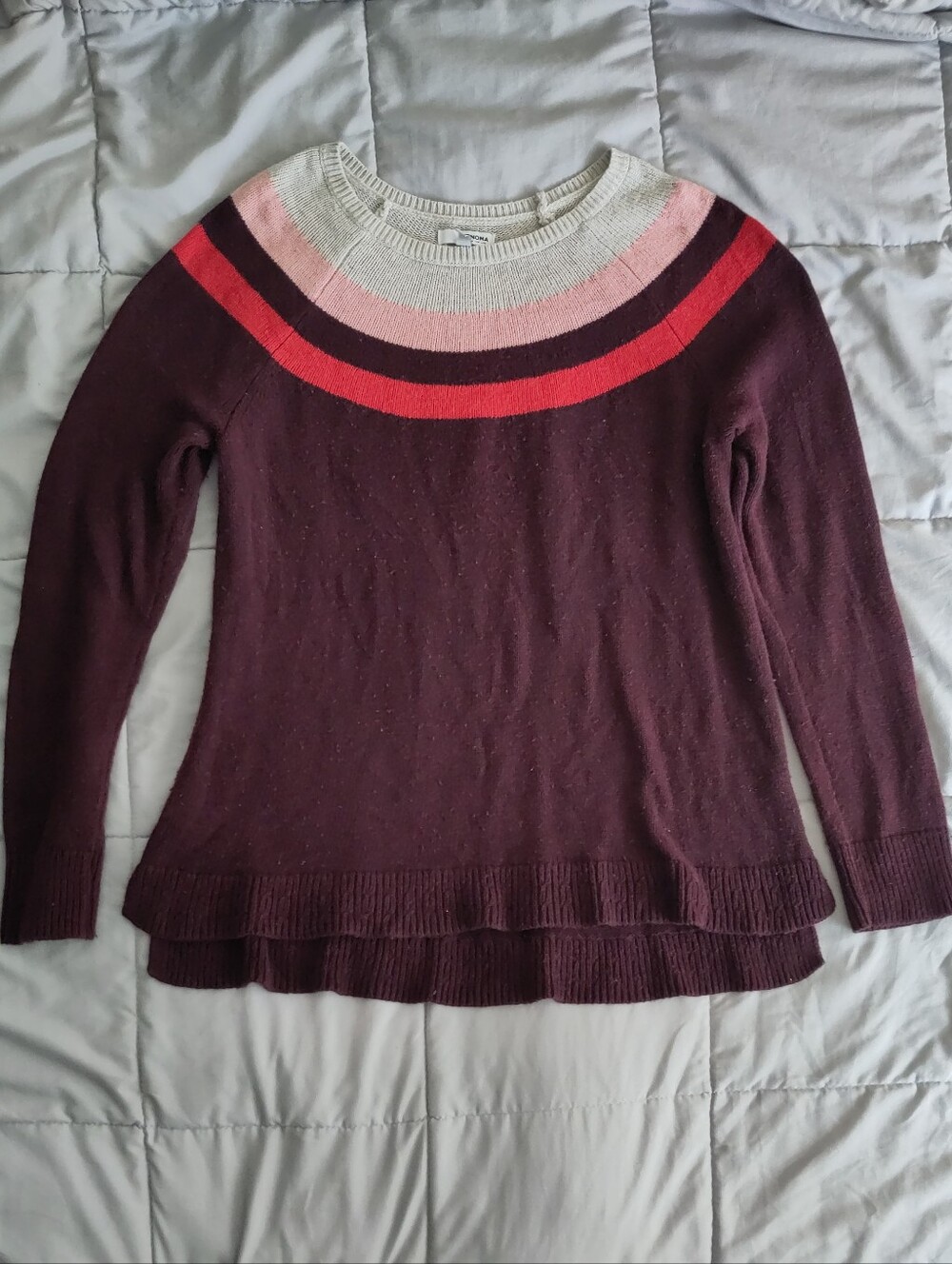 Sonoma Light Wool Sweater Maroon Brown Multicolor Polo Hem